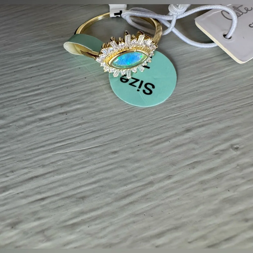 NWT Vintage Genuine Opal Solid Sterling Silver Gold Over Evil Eye Ring Size 7